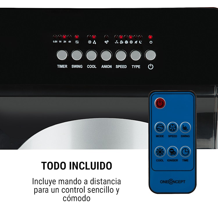 Kingcool Climatizador evaporativo, ventilador, ionizador y humidificador de aire 4 en 1 Negro Negro
