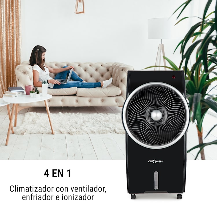 Kingcool Climatizador evaporativo, ventilador, ionizador y humidificador de aire 4 en 1 Negro Negro