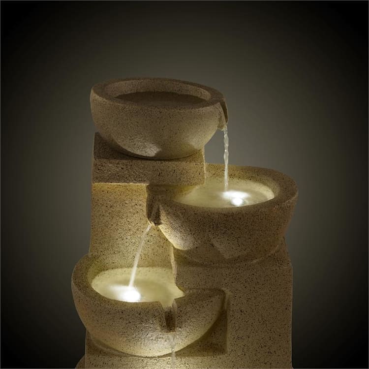 Korinth Zierbrunnen Gartenbrunnen 3W Solar LED Sandsteinoptik