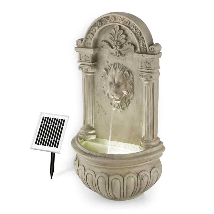 Löwenstein Wall Fountain Garden Fountain Solar 2W LED Polyresin Stone Look