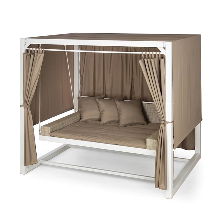 Eremitage luxe hollywoodschommel 236 x 210 x 180 cm zonnedak gordijnen Wit / donker taupe
