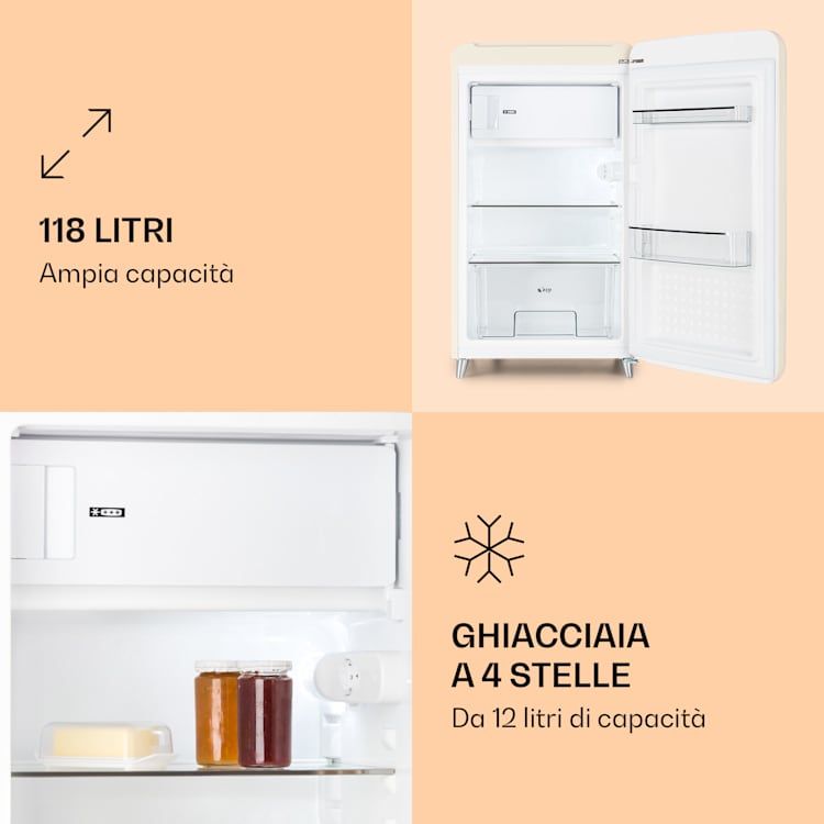 PopArt - Frigorifero rétro, 118 litri, vano freezer: 13 litri, temperatura regolabile Crema