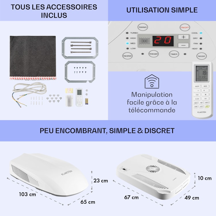 Klimamobil Climatiseur pour caravane Climatiseur Chauffage réversible 16-30 °C