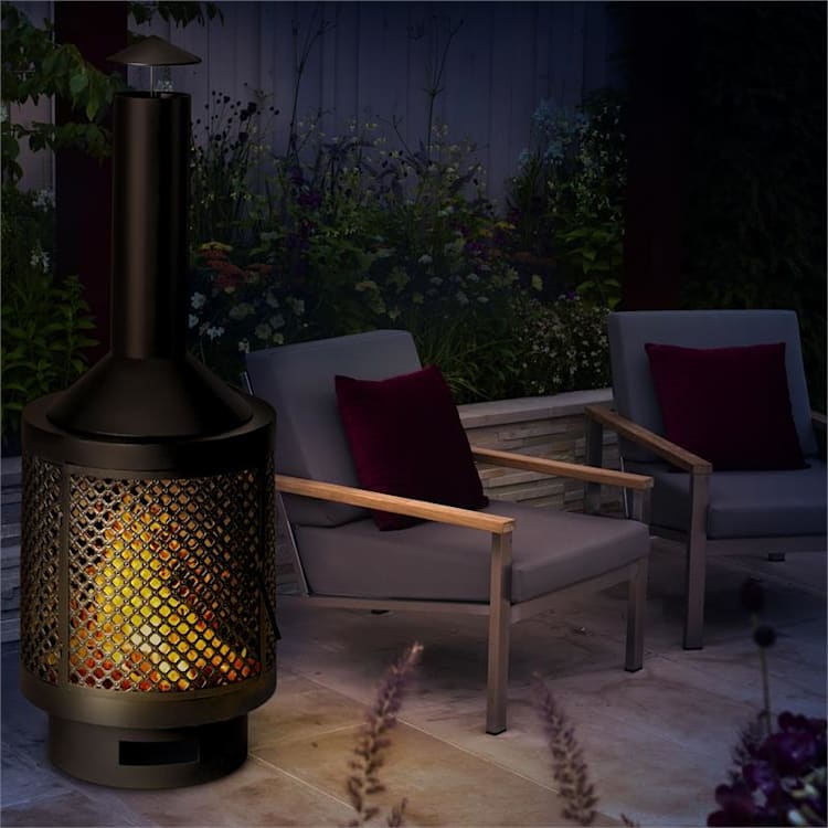 Essos Chimenea de jardín Estufa de leña Ø45cm Rejilla Chapa de acero negra