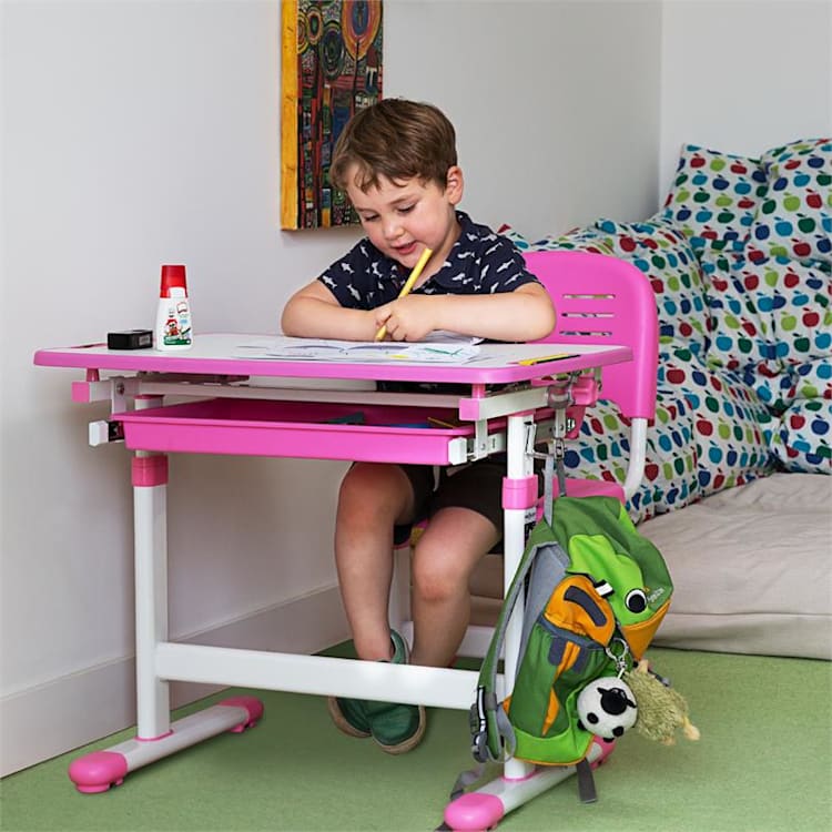 Tommi Juego de 2 uds Escritorio infantil Mesa Silla de altura regulable azul Rosa