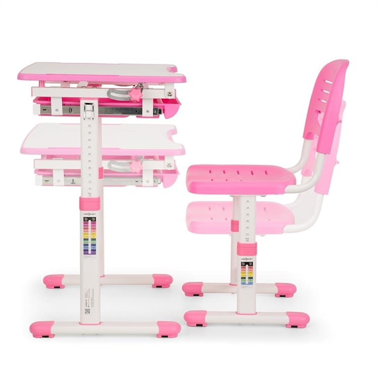 Tommi Juego de 2 uds Escritorio infantil Mesa Silla de altura regulable azul Rosa