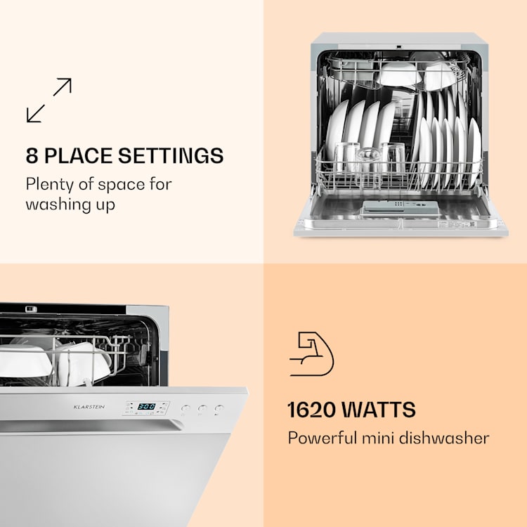 Máquina de lavar loiça Amazonia 8 1620 Watt para 8 serviços de loiça padrão 49 dB Aquastop Prateado