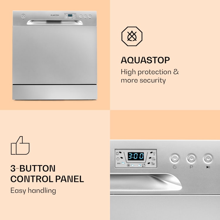 Máquina de lavar loiça Amazonia 8 1620 Watt para 8 serviços de loiça padrão 49 dB Aquastop Prateado