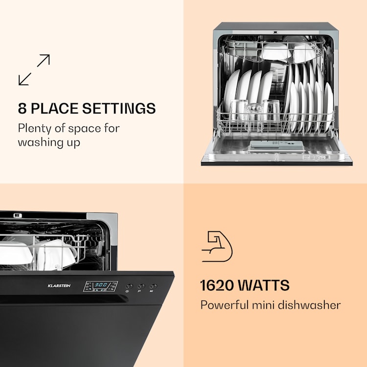 Lave-vaisselle Amazonia 8 1620 watts pour 8 couverts 49 dB Aquastop Noir