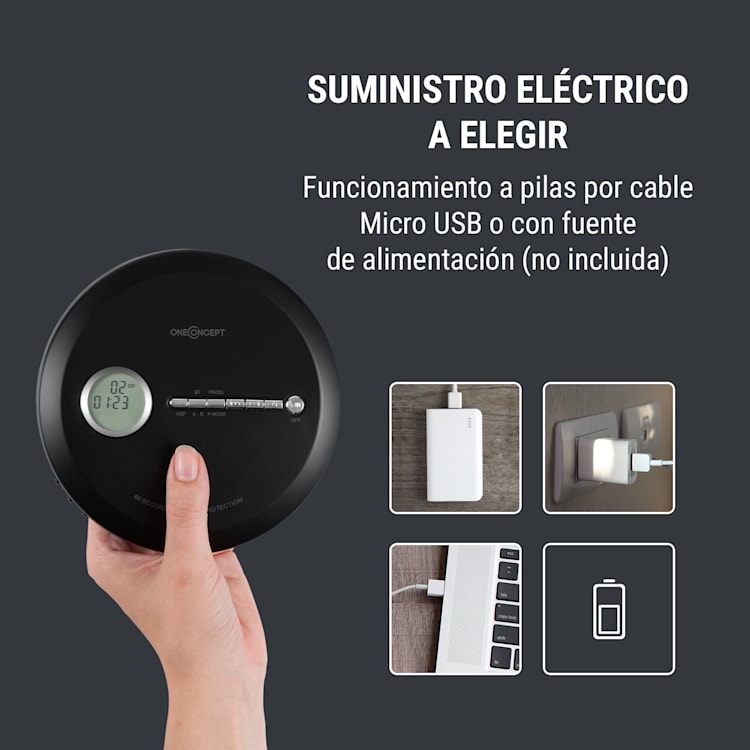 CDC 100MP3 Discman reproductor de CD, CD-R, CD-RW y MP3-CD, USB, sistema antichoque, negro Negro