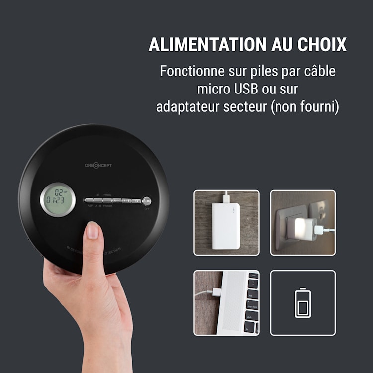CDC 100MP3 Discman Lecteur CD MP3 & écouteurs LCD ASP- noir Noir
