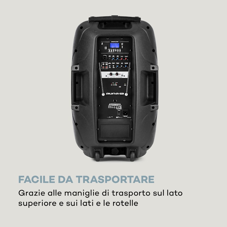 Streetstar 15 Impianto PA 15" Subwwofer Trolley BT USB/SD/MP3 VHF AUX 1000 W | Nero