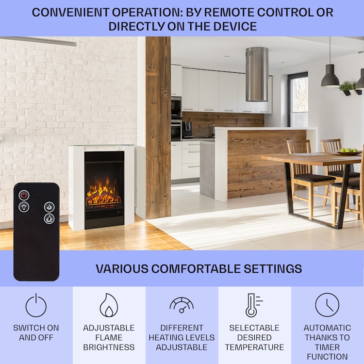 Lareira Elétrica Studio 5 Aquecedor Termoventilador 900/1800 W Comando de controlo remoto Branco