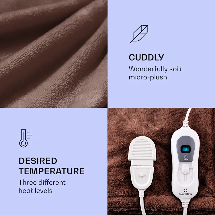 Dr. Watson XXL Electric Blanket 3 Power Levels Washable 200x180cm Micro Plush Earth Brown | XXL