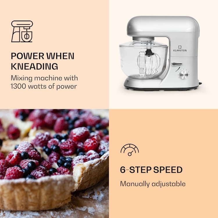 Bella Argentea 2G Food Processor 1800 W 5 litres Dough Hook, Stirring Hook, Whisk Silver Metallic
