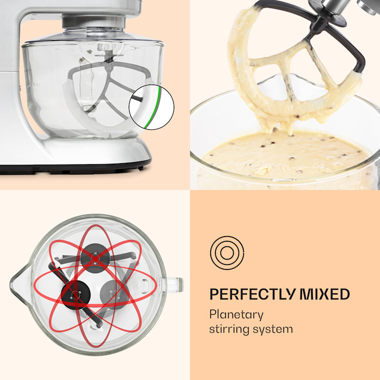Bella Argentea 2G Food Processor 1800 W 5 litres Dough Hook, Stirring Hook, Whisk Silver Metallic