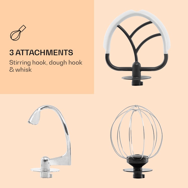 Bella Argentea 2G Food Processor 1800 W 5 litres Dough Hook, Stirring Hook, Whisk Silver Metallic