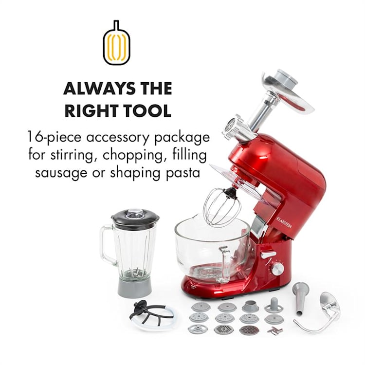 Lucia Rossa 2G konyhai robotgép, mixer, húsdaráló, 2000W, BPA-mentes Piros