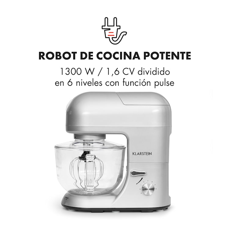 Lucia Argentea 2G Robot de cocina Mezclador Picadora 1800W Sin BPA Disco Cuchillo y Sinfin incluidos Plata Metálica
