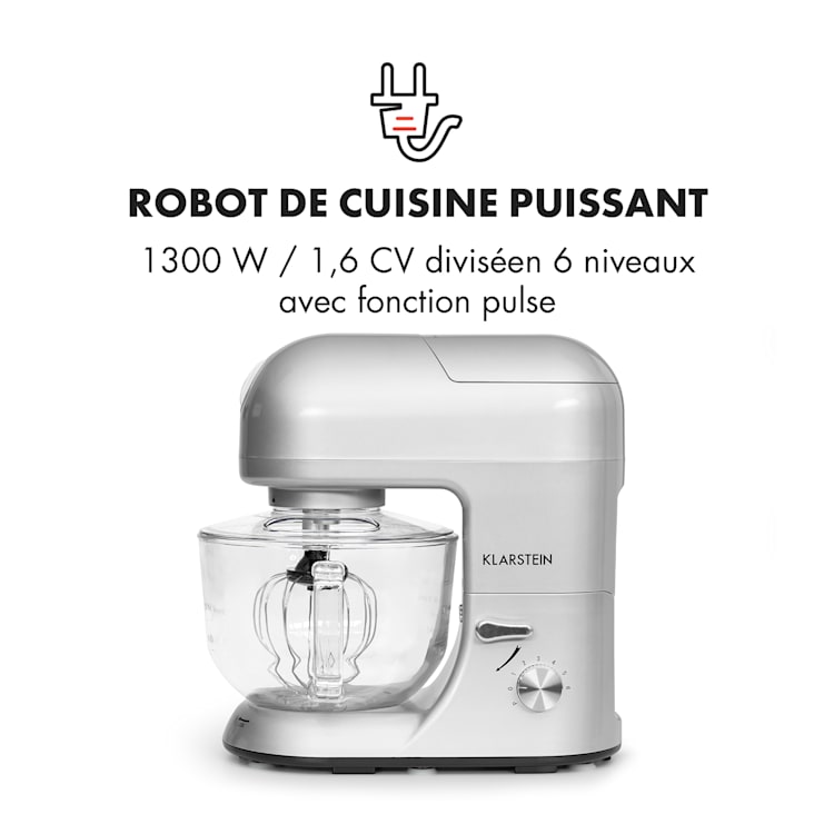 Lucia Argentea 2G keukenmachine mixer vleesmolen 1300W zonder BPA Zilver
