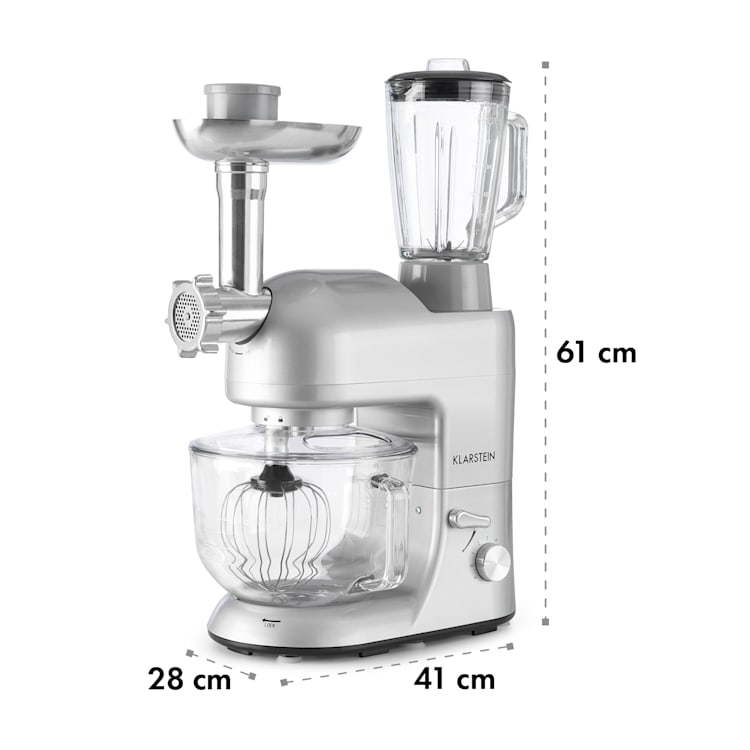 Lucia Argentea 2G keukenmachine mixer vleesmolen 1300W zonder BPA Zilver