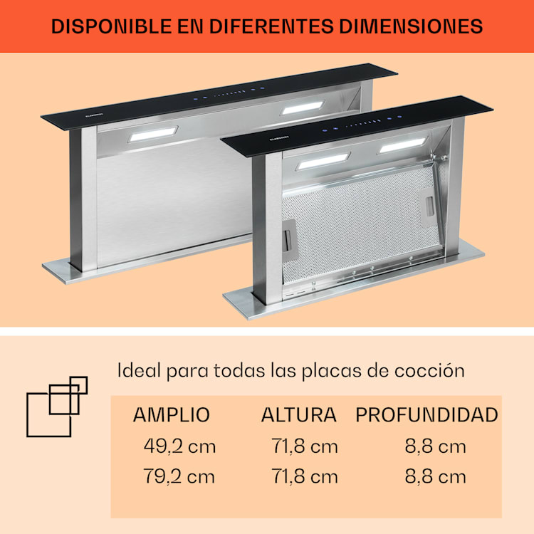 Royal Flush Downdraft Campana Extractora Cocina Sin Humos 430 m³/h 60 cm 60
