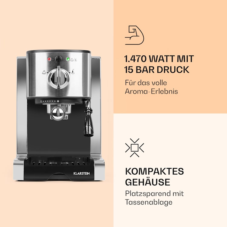 Passionata 15 Espressomaschine 15 bar 6 Tassen 1,25 Liter Milchschaum 15 bar | Silber