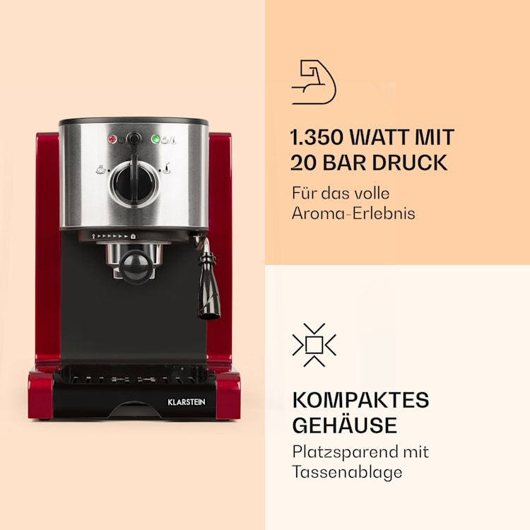 Passionata 20 Espressomaschine 20 bar 6 Tassen 1,25 Liter Milchschaum 20 bar | Rot
