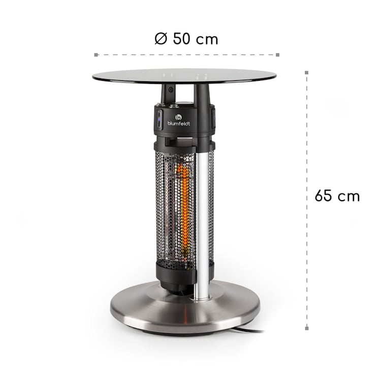 Primal Heat 65 Bistrotisch Karbon-IR-Heizelement 1200W LED 65cm Glas 65 cm