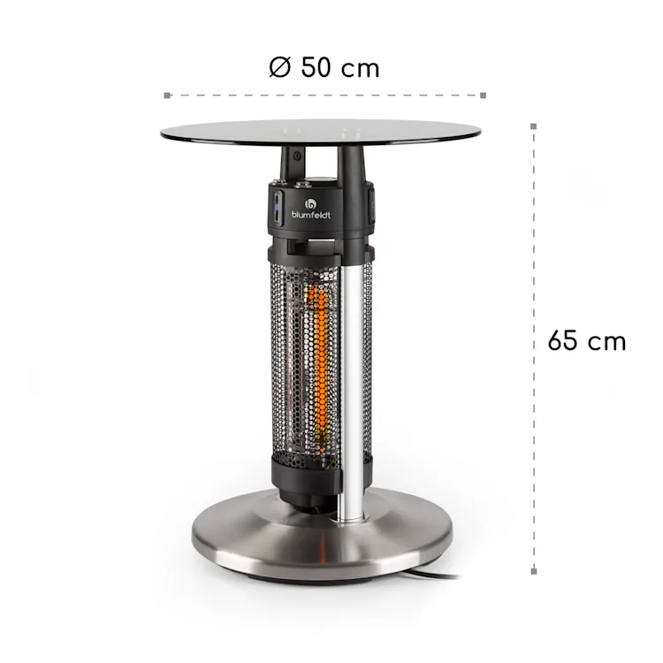 Primal Heat 65 Bistro Table Carbon IR Heating Element 1200W LED 65cm Glass 65 cm