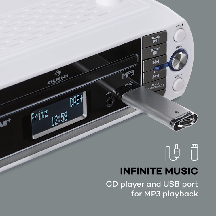 KR-400 CD, kuhinjski radio, DAB+/PLL FM radio, CD/MP3 predvajalnik, srebrna barva Srebrna