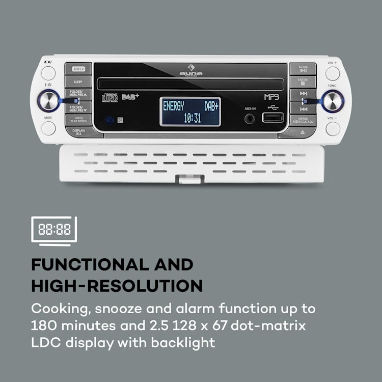 KR-400 CD, kuhinjski radio, DAB+/PLL FM radio, CD/MP3 predvajalnik, srebrna barva Srebrna