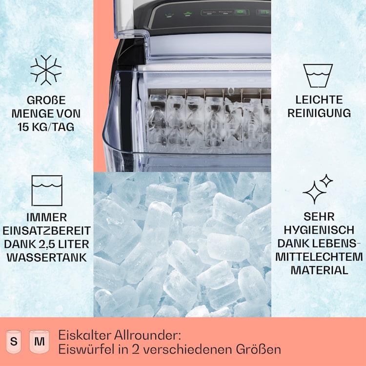 Kristall Eiswürfelmaschine Kristalleis 2 Größen 2,5l Wassertank