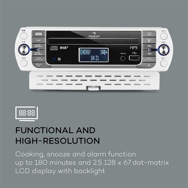 KR-400 CD, кухненско радио, DAB + / PLL FM, CD / MP3 плеър бяло Бял