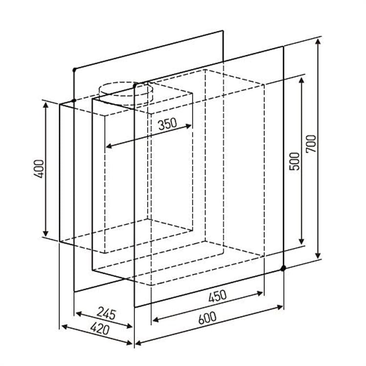 Karree Dunstabzugshaube Umluft 60 cm 640 m³/h LED Edelstahl Glas