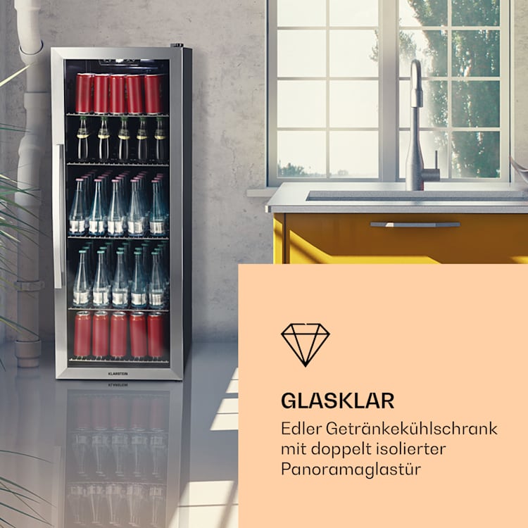 Beersafe 6XL Kühlschrank 201 Liter 5 Böden Panoramaglastür Edelstahl 201 Ltr | Edelstahl