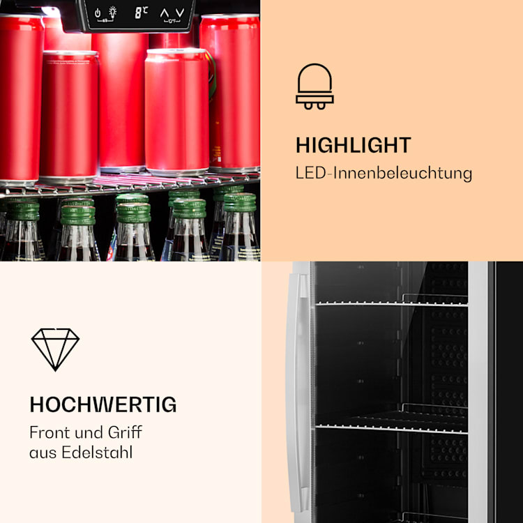 Beersafe 6XL Kühlschrank 201 Liter 5 Böden Panoramaglastür Edelstahl 201 Ltr | Edelstahl