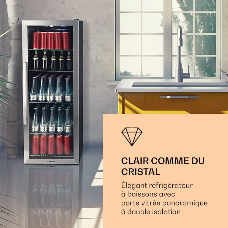 Beersafe 6XL Réfrigérateur 201 litres 5 étagères Porte en verre panoramique Acier inoxydable 201 L | Acier Inoxydable