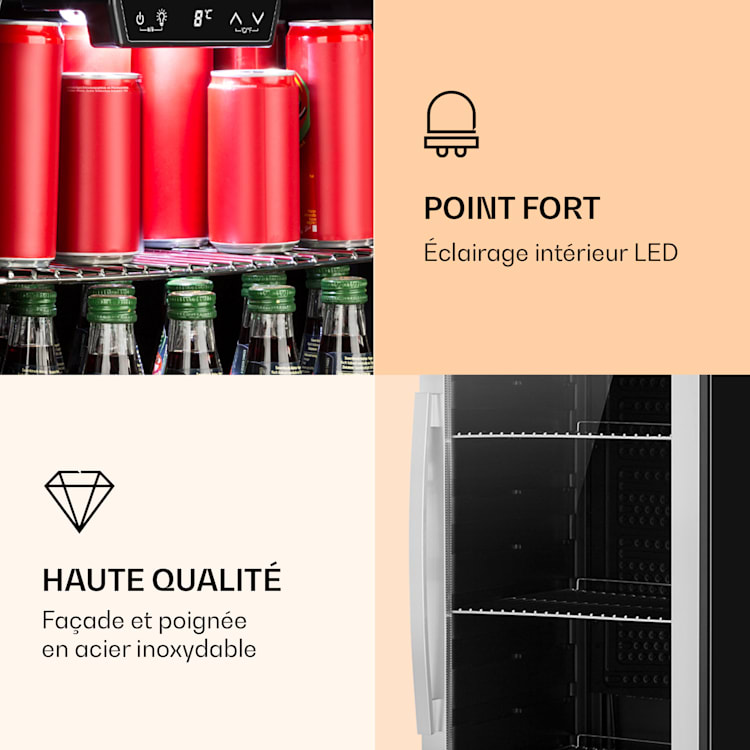 Beersafe 6XL Réfrigérateur 201 litres 5 étagères Porte en verre panoramique Acier inoxydable 201 L | Acier Inoxydable