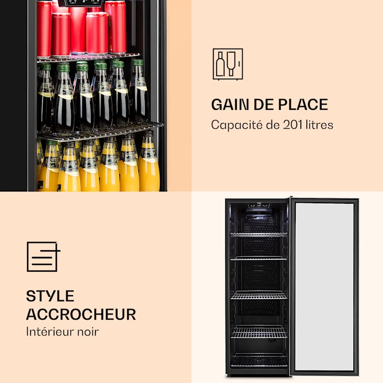 Beersafe 6XL Réfrigérateur 201 litres 5 étagères Porte en verre panoramique Acier inoxydable 201 L | Acier Inoxydable
