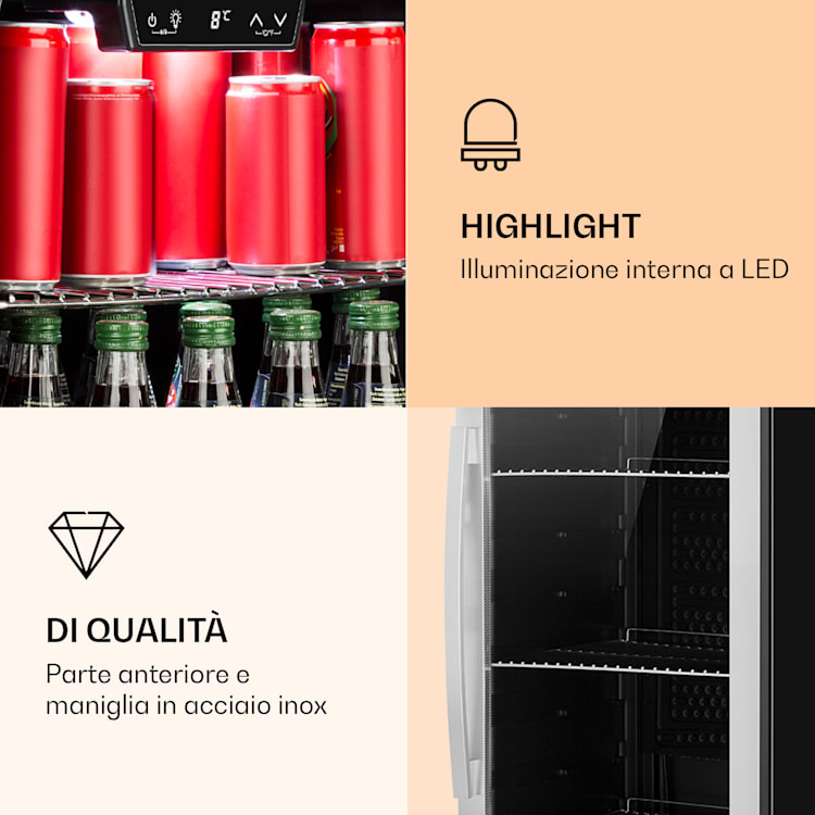 Beersafe 6XL - Frigorifero, 201 litri, 5 ripiani, sportello panoramico in vetro, acciaio inox 201 Ltr | Acciaio inox