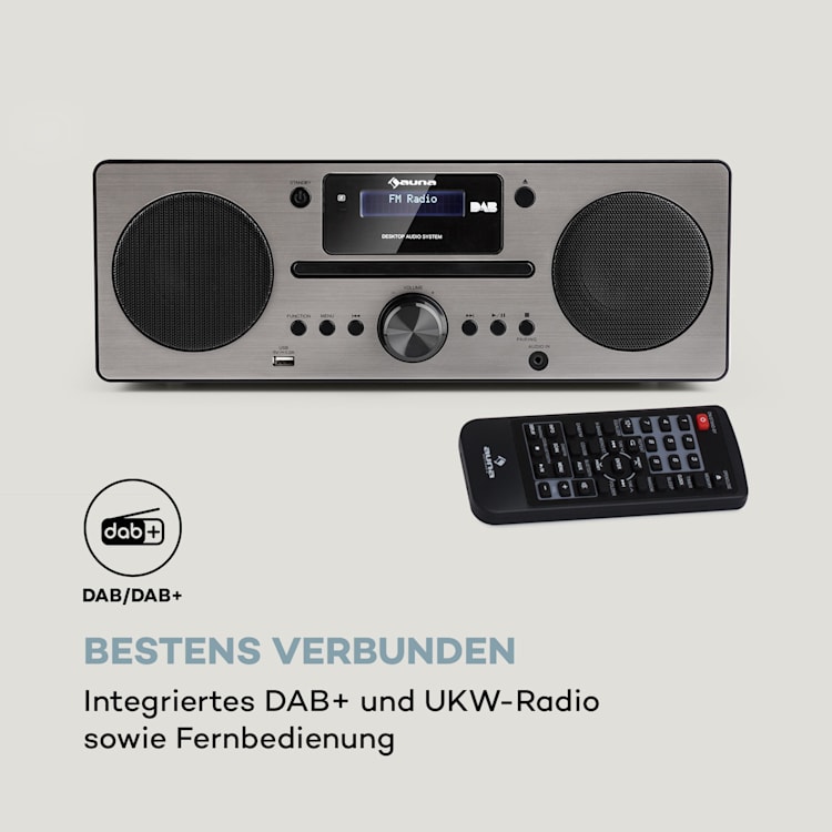 Harvard Micro-Stereoanlage DAB+ UKW-Tuner BT CD-Player USB-Charger Walnuss