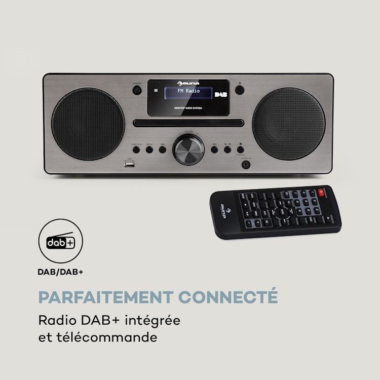 Micro-chaîne stéréo Harvard Tuner DAB+ FM BT Lecteur CD Chargeur USB Noyer