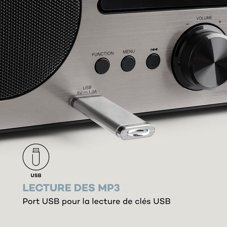 Micro-chaîne stéréo Harvard Tuner DAB+ FM BT Lecteur CD Chargeur USB Noyer