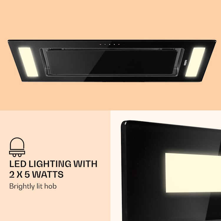 Remy plafondkap 90 cm 619 m³/h 230W 3 standen afstandsbediening Zonder reservefilter | Zwart