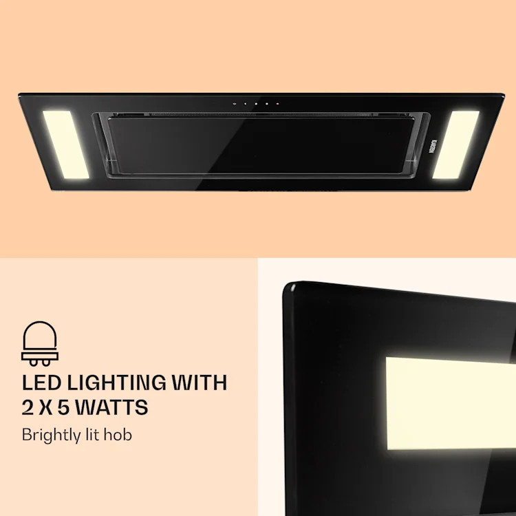 Remy ceiling hood 90 cm 619 m³/h 230W 3 levels remote control Without replacement filter | Black