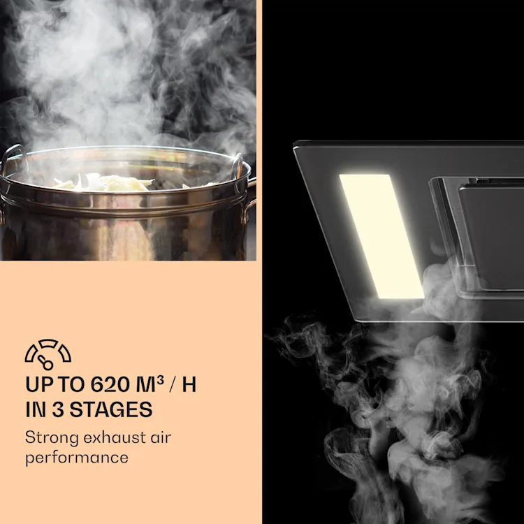 Remy ceiling hood 90 cm 619 m³/h 230W 3 levels remote control Without replacement filter | Black