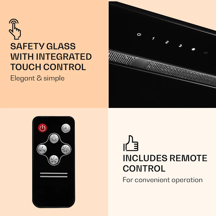 Remy ceiling hood 90 cm 619 m³/h 230W 3 levels remote control Without replacement filter | Black