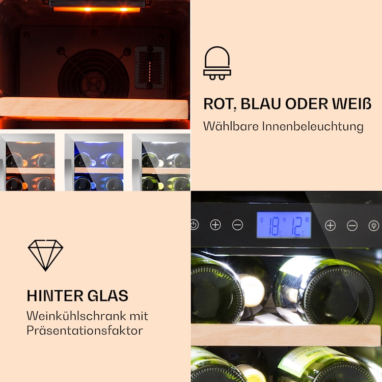 Vinovilla 17 Built-In Duo Weinkühlschrank 2 Zonen 53l 17 Fl. Glastür Silber