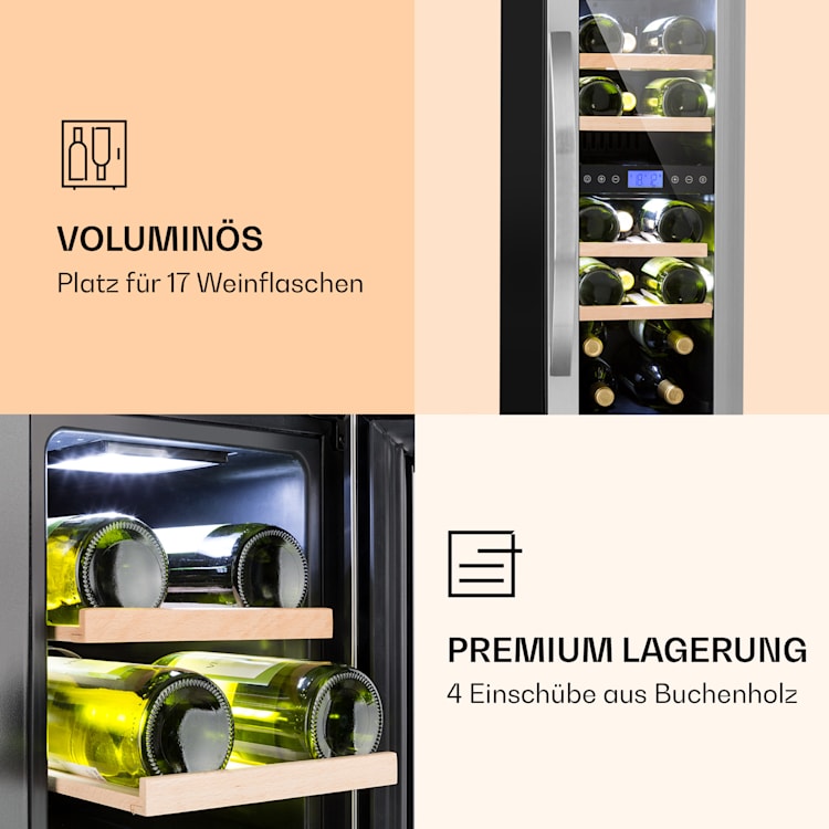 Vinovilla 17 Built-In Duo Weinkühlschrank 2 Zonen 53l 17 Fl. Glastür Silber